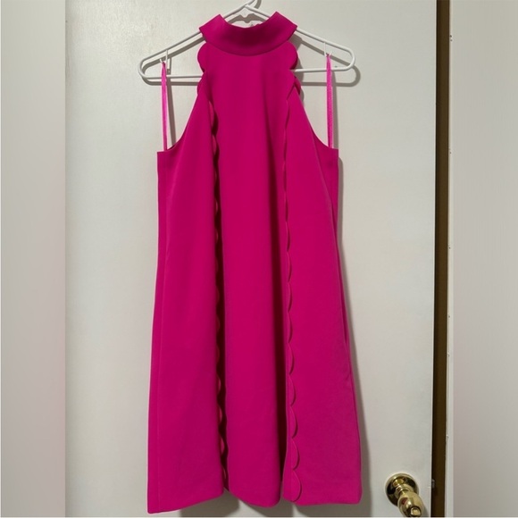 Ted Baker Fuchsia/Hot Pink Scalloped High Neck Scalloped Mini Dress Sz 2 EUC - Picture 7 of 10